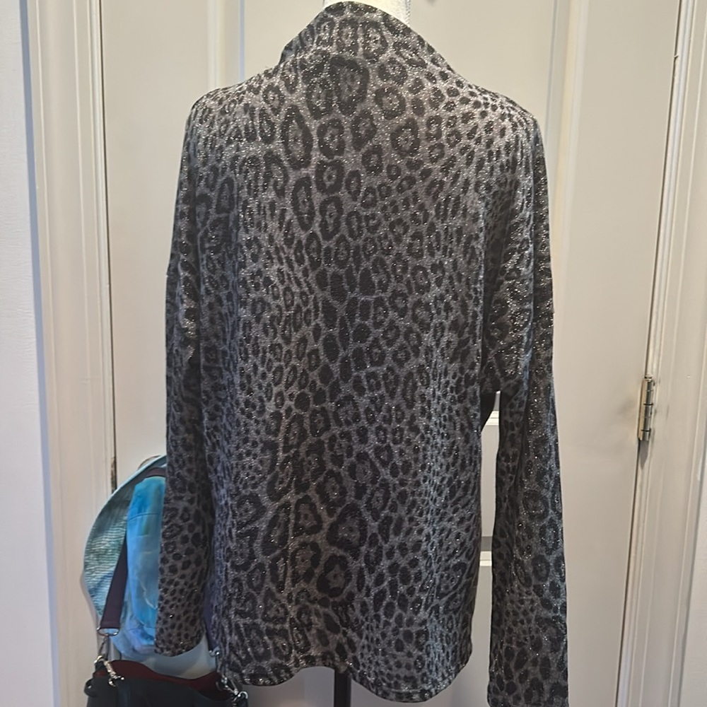 INC Animal Print Shimmer Lightweight Sweater Gray Silver Womens Plus Size XL - Picture 5 of 11
